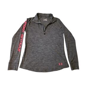 Under Armour HeatGear 1/4 Zip Pullover Women’s Large Gray Pink Athletic Top